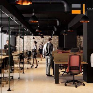Diseño de oficinas corporativas estilo industrial MMS Arquitectos