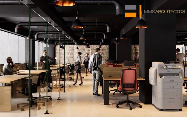 Diseño de oficinas corporativas estilo industrial MMS Arquitectos