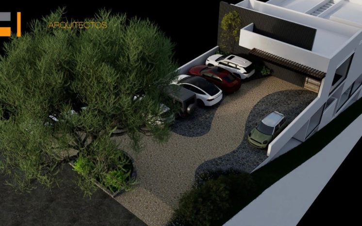 Vista aérea de casa moderna con cochera MMS Arquitectos