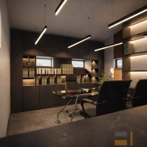 Diseño de oficina ejecutiva con iluminación lineal MMS Arquitectos