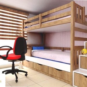 Diseño de recámara juvenil con litera y espacio de estudio MMS Arquitectos