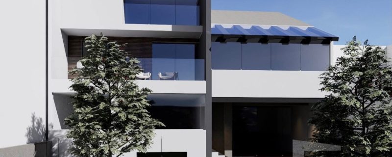 Residencia minimalista de 2 niveles con fachada blanca y ventanales MMS Arquitectos